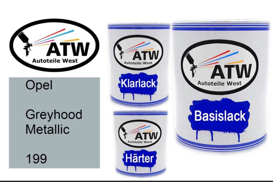 Opel, Greyhood Metallic, 199: 1L Lackdose + 1L Klarlack + 500ml Härter - Set, von ATW Autoteile West.